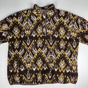 Wonderly Studio Sweater‎ Womens L Brown Sherpa Pullover Heavy Snaps Pockets